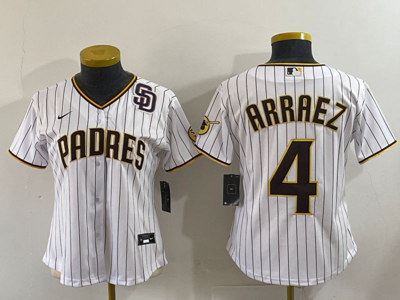 Youth 2025 San Diego Padres 4 Arraez White Stripe Game Nike MLB Jersey style 9